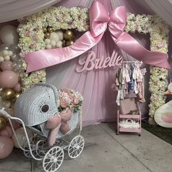 Large white Baby Carriage And swan Decorations For Baby Shower  