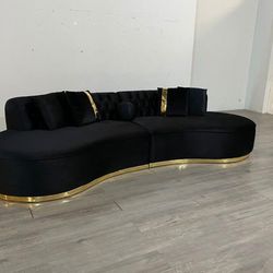 🔵Free Delivery & Ask for price &Ella Velvet Black Curved Sectional