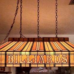 Billiards lighted vintage stained glass sign