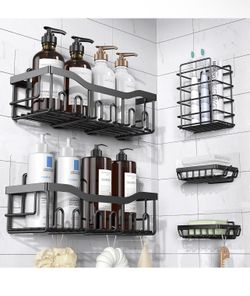 Brandnew Adhesive Shower Caddy, 5 Pack Rustproof Stainless Steel Bath Organizers With Large Capacity, No Drilling Shelves for Bathroom Storage & Home 