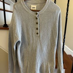 Women’s Aerie Grey Knit Sweater Size XS 3/4 Button Neck Long Sleeve