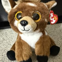 NWT Ty Brown and White Fawn Plush with Gold Eyes