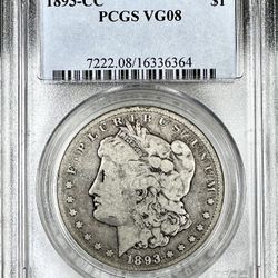 1893 CC MORGAN SILVER DOLLAR PCGS VG08