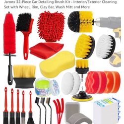 Jaronx 32-Piece Car Detailing Brush Kit - Interior/Exterior Cleaning Set with Wheel, Rim, Clay Bar, Wash Mitt and More