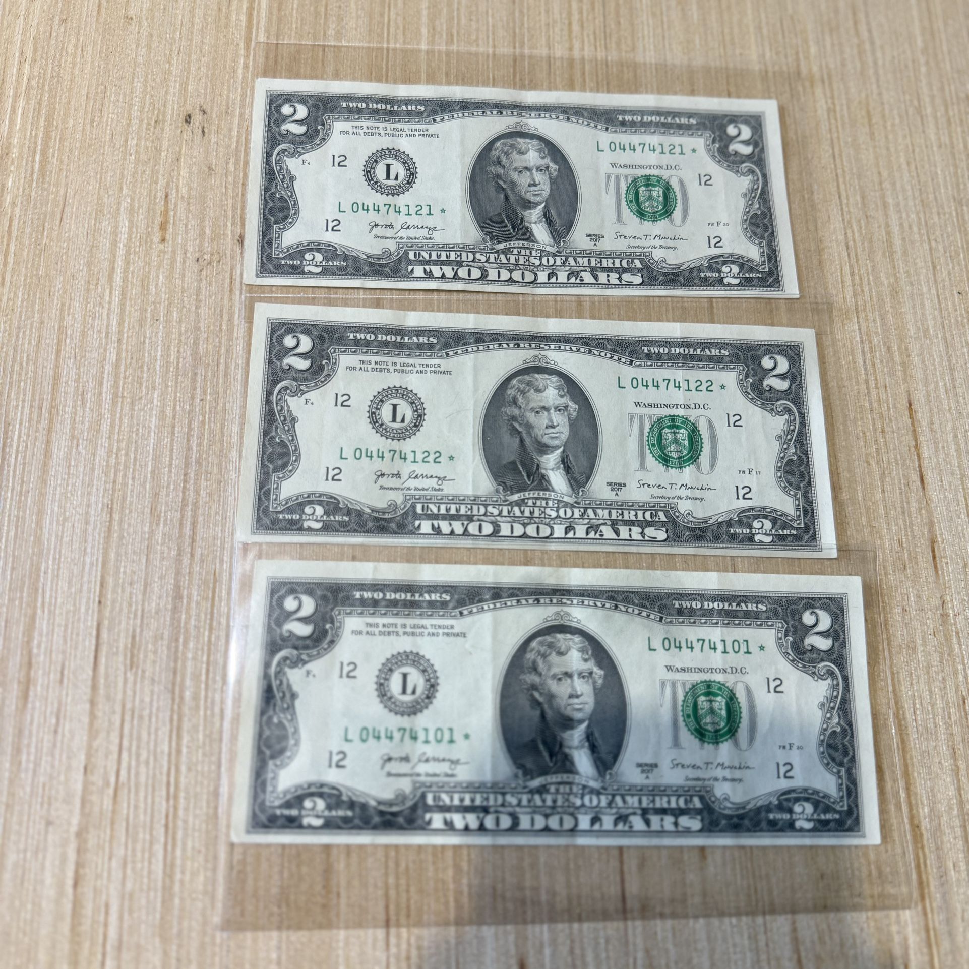 $2 Dollar Star Notes Lot Of 3 2017A, Rare Bill Circulated U.S Currency Read Blw  