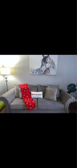 Gray Velvet Sofa with Nailhead Trim
