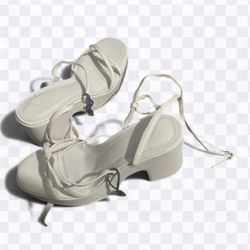 zara, white lace up heels 