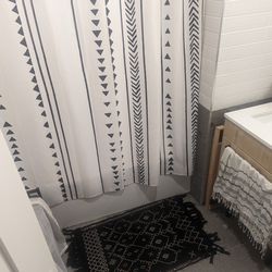 Patterned Bathroom Bundle: Shower Curtain, Bath Rug, And Hand Towels