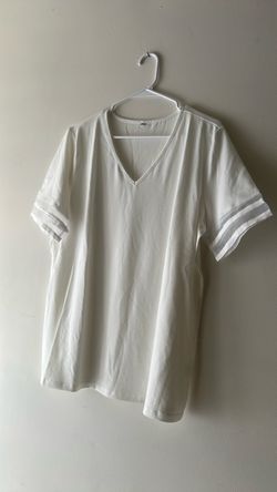 White V-Neck blouse  with see tru Sleeve Stripes