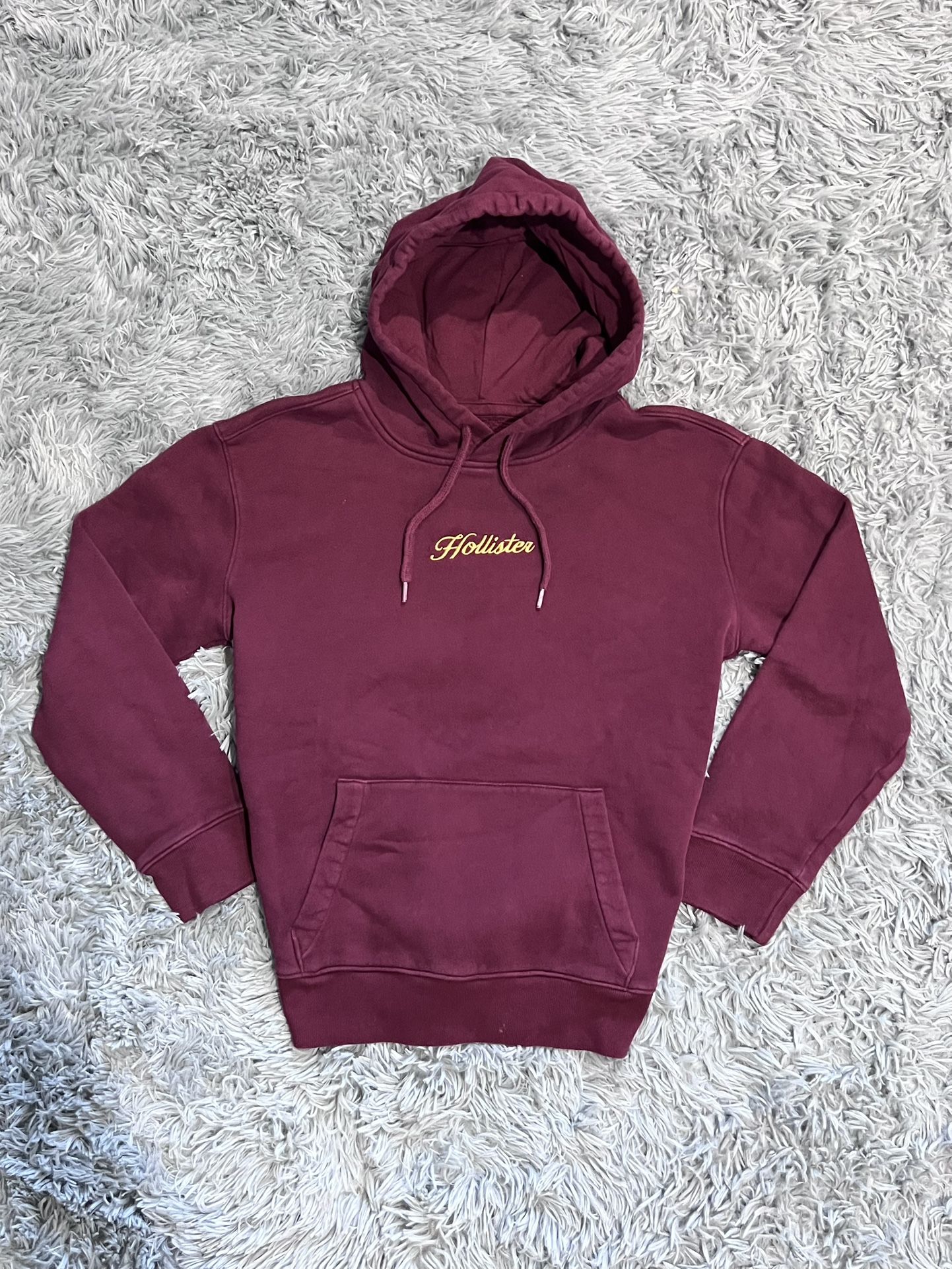 Burgundy Hollister Co. hoodie with embroidered logo, red & yellow