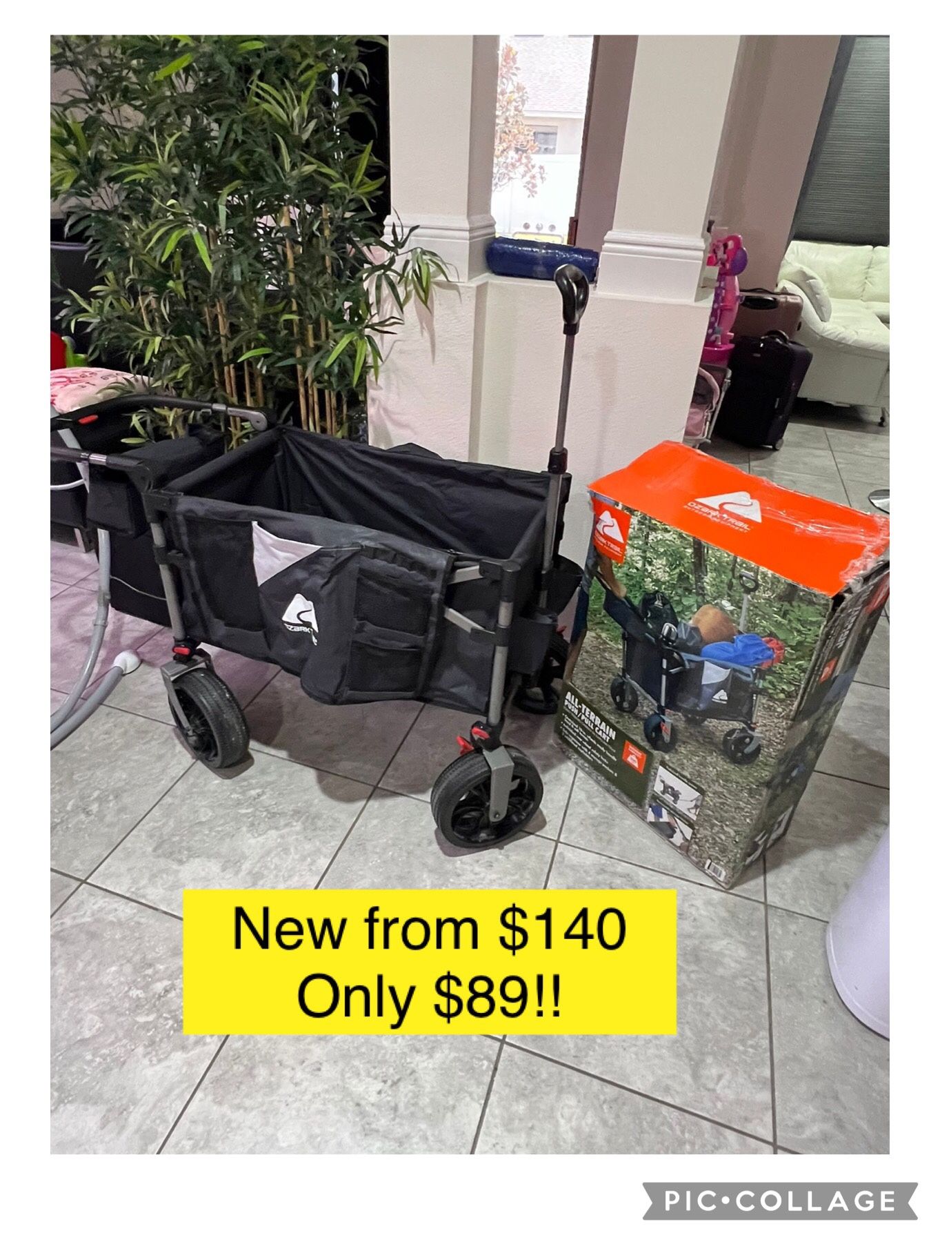 New from $140, only $89!! Ozark Trail All Terrain Foldable Push Pull Wagon, 48" Height / Carrito