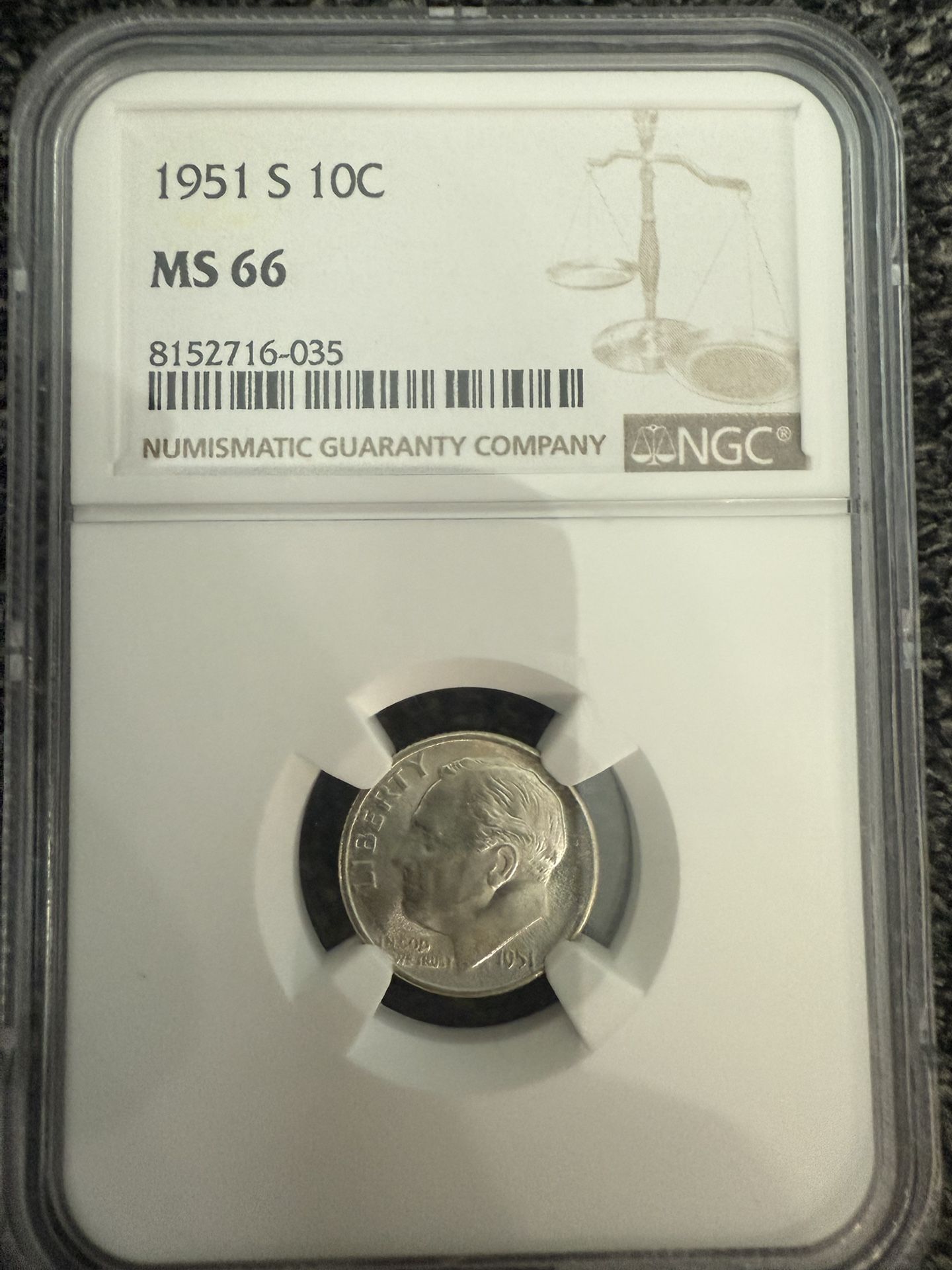 1951 S 10c MS66