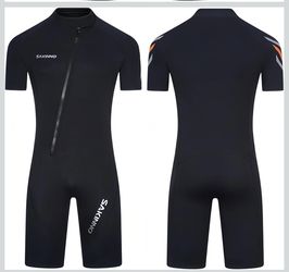 Short Sleeved Diving Suit, Black, Front Zipper Design, high Elasticity Sun Protection, Hip Protection, Cold Water Resistance chest 36”xL31”L39”