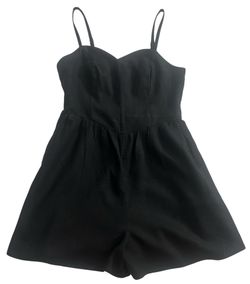 Old Navy Black Linen Rayon Romper Adjustable Straps Pockets Women’s Small NWT