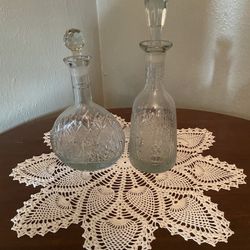 Victorian Cyrstal Etched Wine Decanters(12” h)