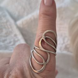 Vtg.Sterling Silver Swirls Adjustable Ring- Sz8