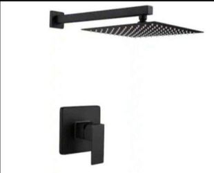 1-Spray Patterns Shower System with 1.5 GPM 10 in. Square Wall Mount Rain Fixed Head in Matte Black,Ceramic Disc Valves