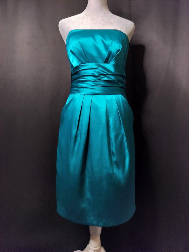Women's Turquoise David's Bridal Strapless Satin Dress (Size 4)