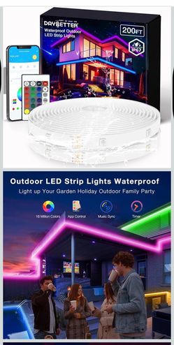 Outdoor LED Strip Lights Waterproof 200ft, IP67 Waterproof LED Light Strips with Remote, Music Sync APP Control, RGB Color Changing LED Lights for Roo