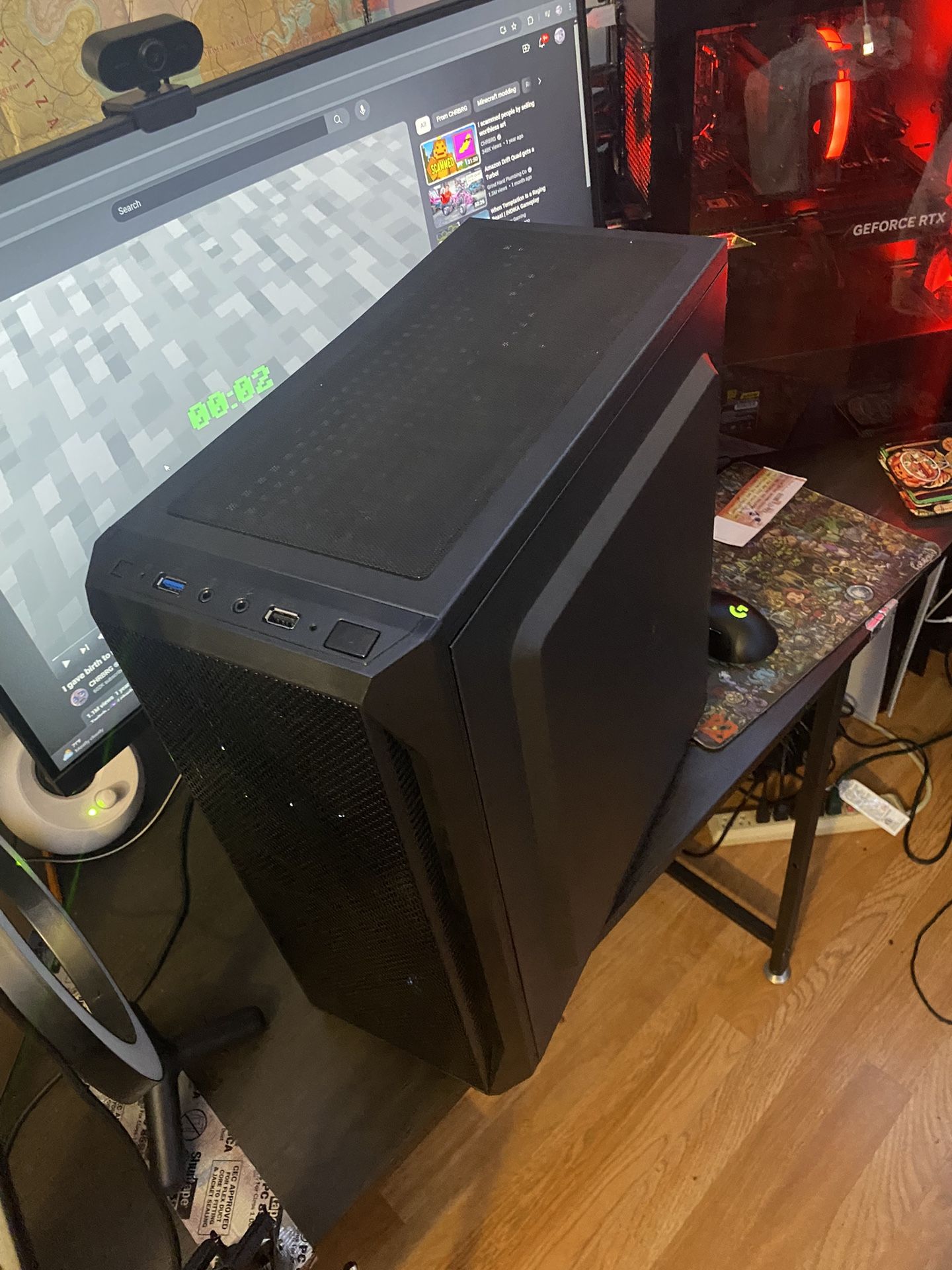 Black Steel/ Tempered Glass ATX Mid Tower Gaming Computer Case