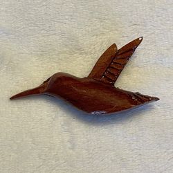 Brown Wooden Humming Bird Brooch