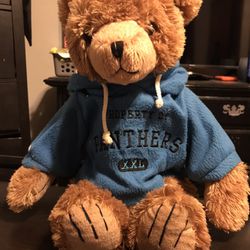Property Of Panthers Teddy Bear With Blue Hooded Sweatshirt 