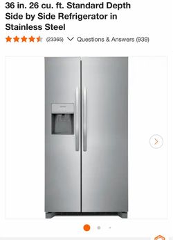 Frigidaire - 36 in. 26 cu. ft. Standard Depth Side by Side Refrigerator in Stainless Steel
