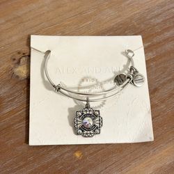 Alex and Ani Silver Floral Bride Charm Bangle Bracelet w Swarovski Crystals NWT