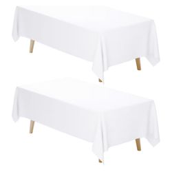 White Tablecloth Rectangle 70 x 120 Inch, 2 Pack 6-8ft Polyester Fabric Table Cloths Rectangular Table Covers for Party, Banquet, Dining, Birthday, We
