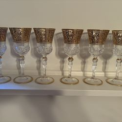 6 Crystal & gold Stemware Glasses $10