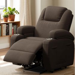 New Power Lift Recliner Chair with Massage Ergonomic Chair for Elderly with Infinite Position Side Pocket, Linen Brown New in box LR24-0638-L8 The un