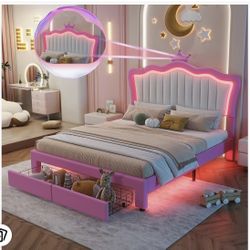 FULL SIZE PINK&WHITE LED BED