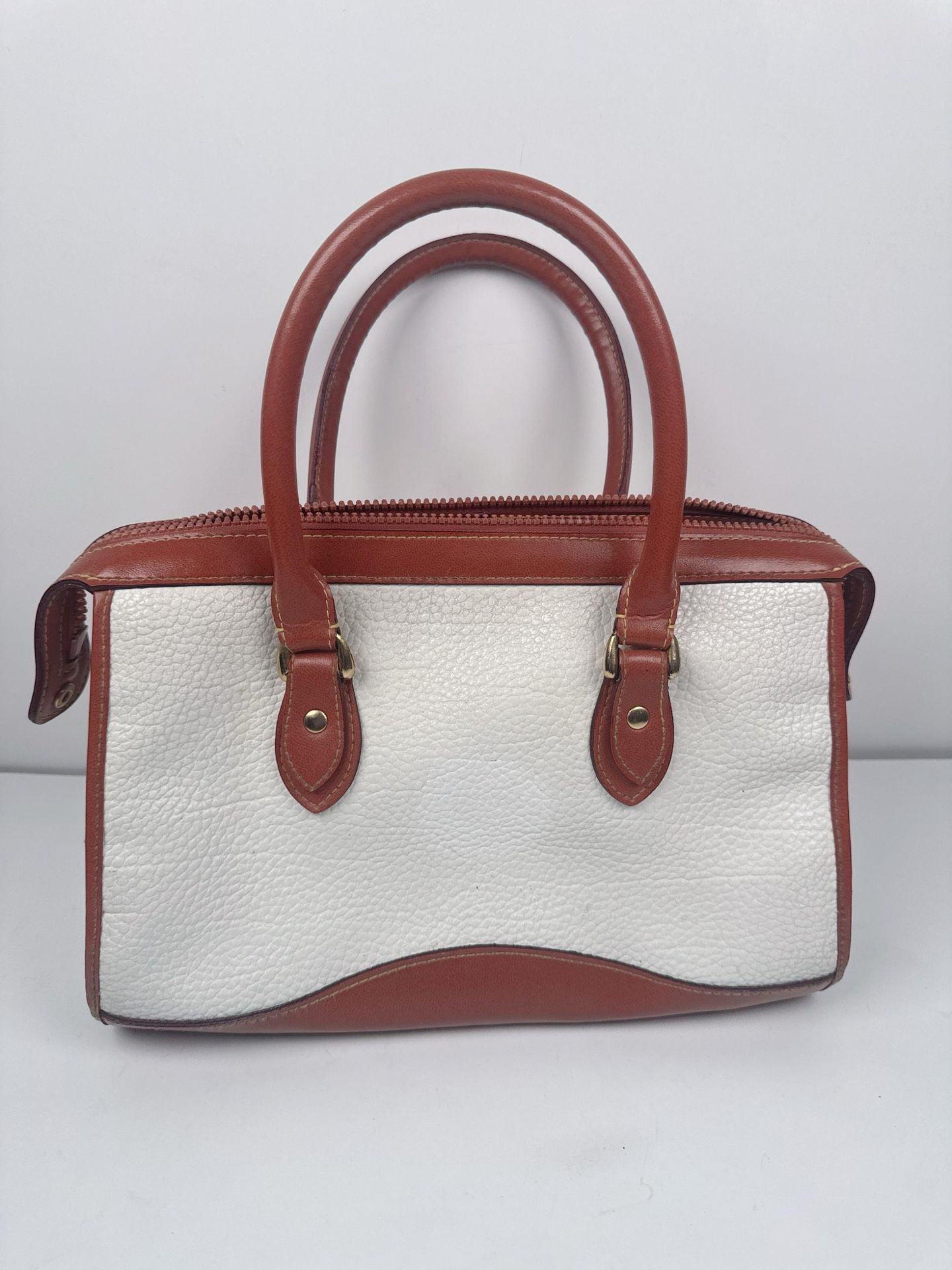 Dooney Bourke Ivory Pebbled White/Brown Grained Leather Two-Tone Bag