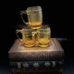 Vintage Clear Amber Glass Barrel Mug  Shot Glass 3"