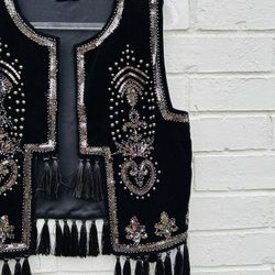 New MOTF Limited Edition AMAZING Black Velvet Embellished Vest Top Small