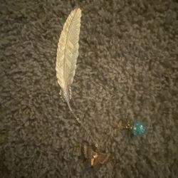 Metal Feather Bookmark with Charm Dangles