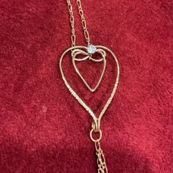 NWT 14k Gold Filled 2-Chain Bracelet w/Open Heart & Crystal in the Center