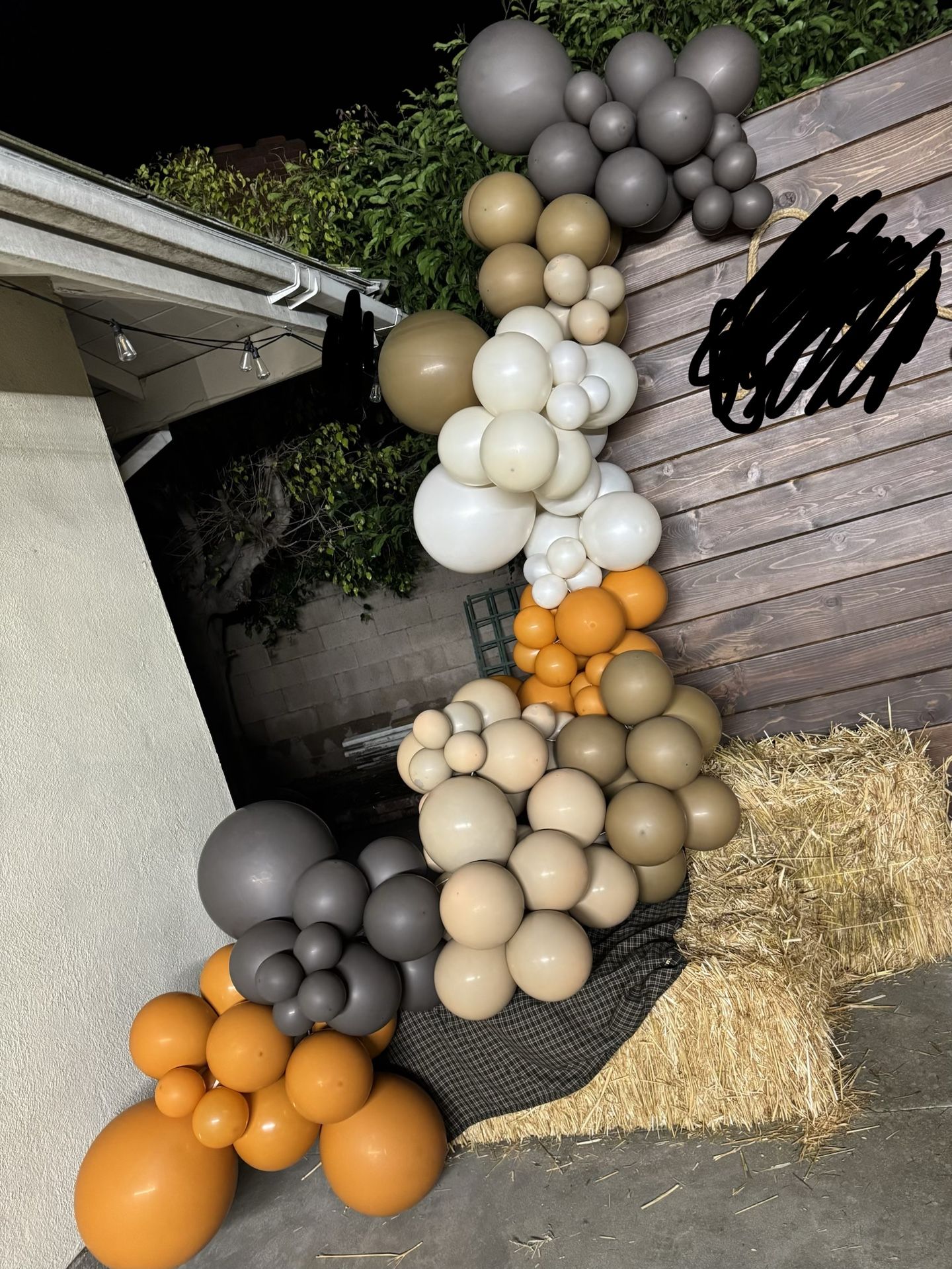 USED Party decor  !! Balloon Garland, Number 1 Stand, Straw Bales 