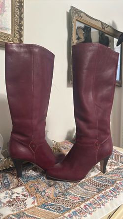 Vintage Aigner Burgundy Leather Knee-High Heeled Boots 81/2N
