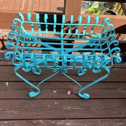 Wrought Iron Turquoise Indoor Outdoor Basket Plant Stand