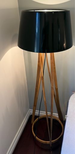 $115 (OBO) - Floor Lamp (Bamboo Tripod Base with Sleek Black Shade.