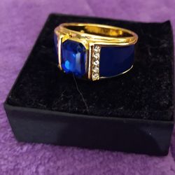 18K GOLD-Filled Mens' Exquisite Blue Gemstone  Ring
