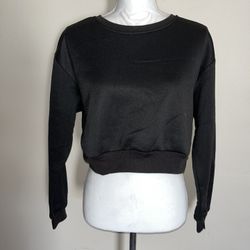Cute Black Solid Cropped Sweatshirt Medium