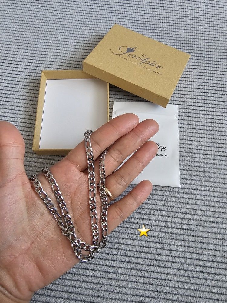 Silver Chain for Men Boys, 14K Gold Plated Men's Chain Necklaces Cool Figaro Chain for Men Boys, Hip-Hop 5.5mm/7mm Mens Chain 18 Inches NEW.

