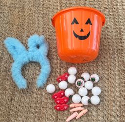 Orange Halloween Pumpkin Bucket with bonus whistles and beer pong eye balls bunny ears costume