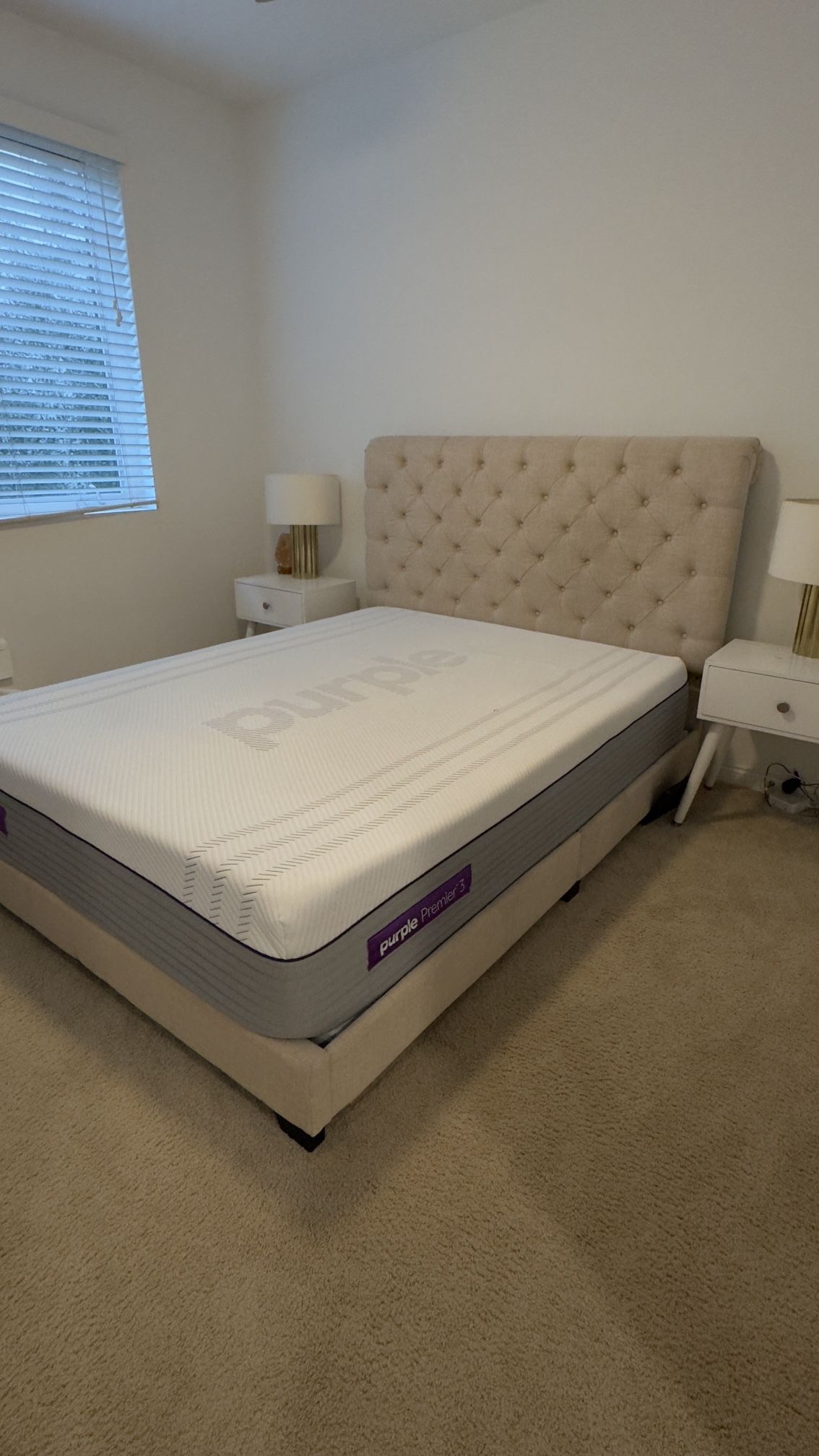 Queen Tufted Bed Frame Beige W/ Box Spring 