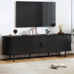B833 $140  70.8" TV Stand with Power Outlet, Mid-Century Modern Television Stand, Fluted Media Console with Sliding Doors, Entertainment Center for TV