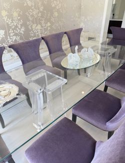 Beautiful Custom Vintage Lucite 10 Guest Table with Custom Bases