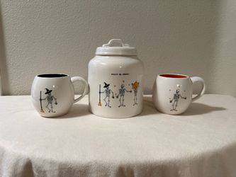 Rae Dunn Halloween large canister and mugs