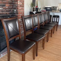 6 Leather, Wooden Chairs